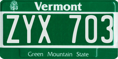 VT license plate ZYX703