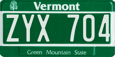 VT license plate ZYX704