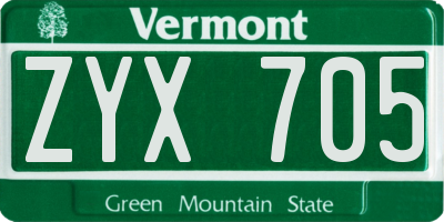 VT license plate ZYX705