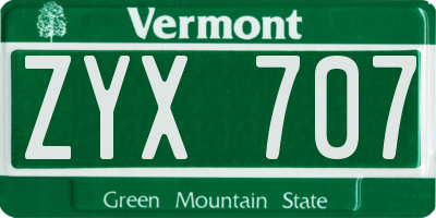 VT license plate ZYX707