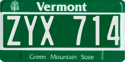 VT license plate ZYX714