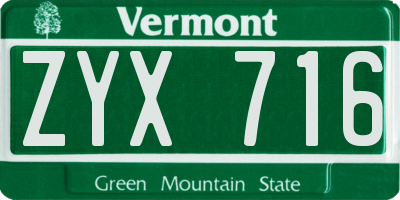 VT license plate ZYX716