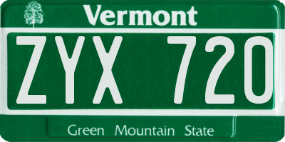VT license plate ZYX720