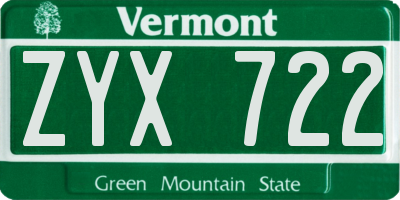 VT license plate ZYX722