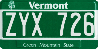 VT license plate ZYX726