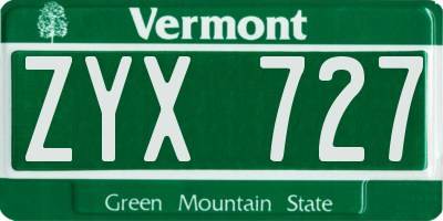 VT license plate ZYX727
