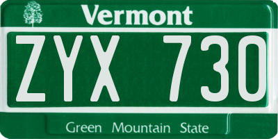 VT license plate ZYX730