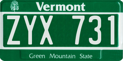 VT license plate ZYX731