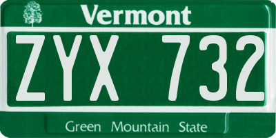 VT license plate ZYX732