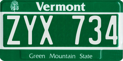 VT license plate ZYX734