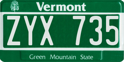 VT license plate ZYX735