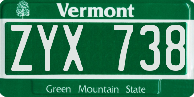 VT license plate ZYX738