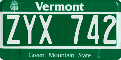 VT license plate ZYX742