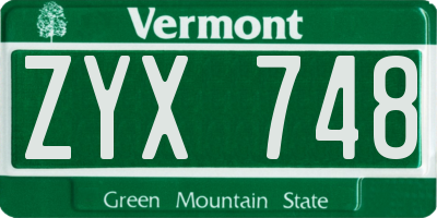 VT license plate ZYX748