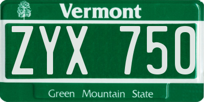 VT license plate ZYX750