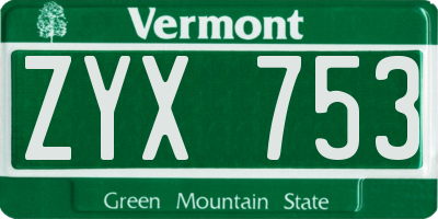 VT license plate ZYX753