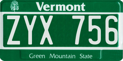 VT license plate ZYX756