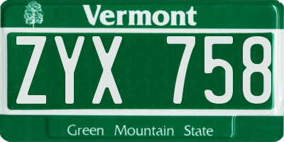 VT license plate ZYX758