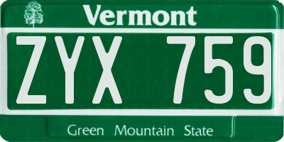 VT license plate ZYX759