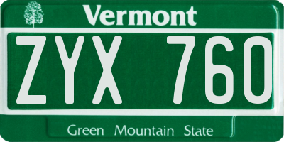 VT license plate ZYX760