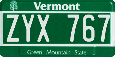 VT license plate ZYX767
