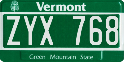 VT license plate ZYX768