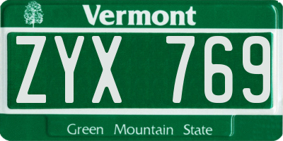 VT license plate ZYX769