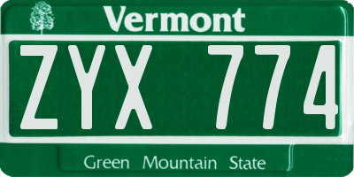 VT license plate ZYX774