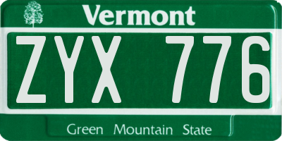 VT license plate ZYX776