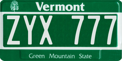 VT license plate ZYX777