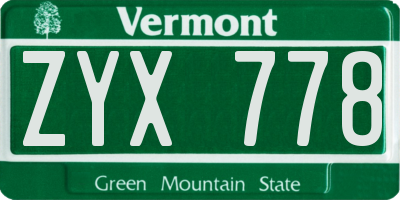 VT license plate ZYX778