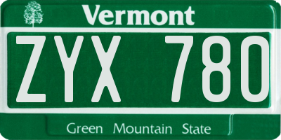 VT license plate ZYX780