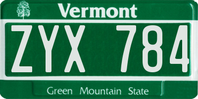 VT license plate ZYX784