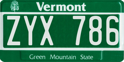 VT license plate ZYX786