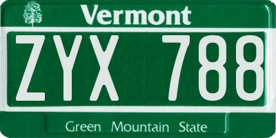 VT license plate ZYX788