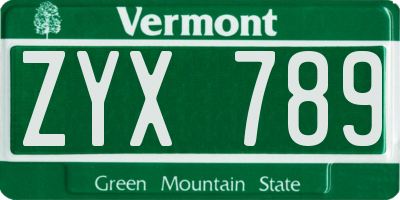VT license plate ZYX789