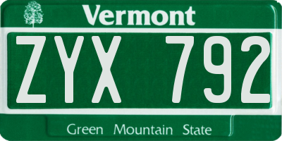 VT license plate ZYX792