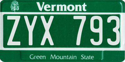 VT license plate ZYX793