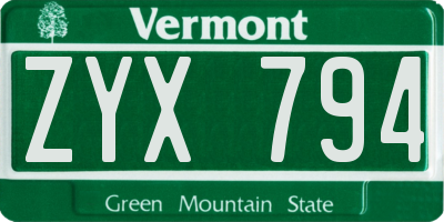 VT license plate ZYX794