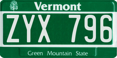 VT license plate ZYX796