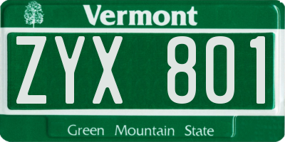 VT license plate ZYX801