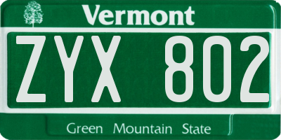 VT license plate ZYX802