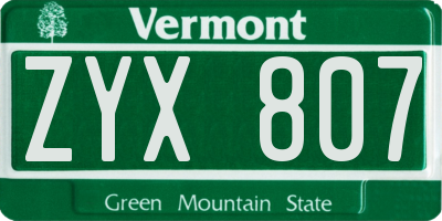VT license plate ZYX807