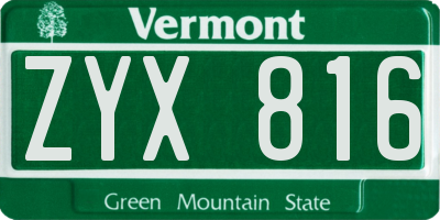 VT license plate ZYX816