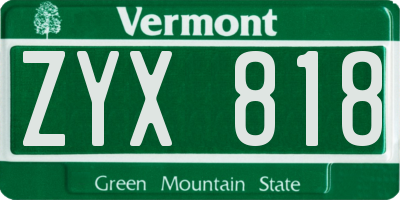 VT license plate ZYX818