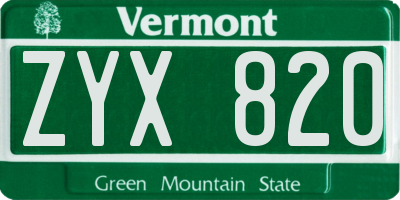 VT license plate ZYX820