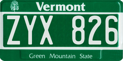 VT license plate ZYX826