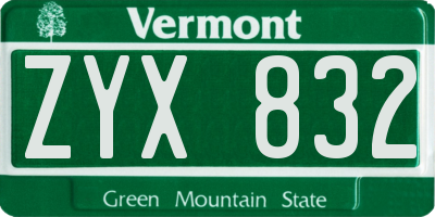 VT license plate ZYX832