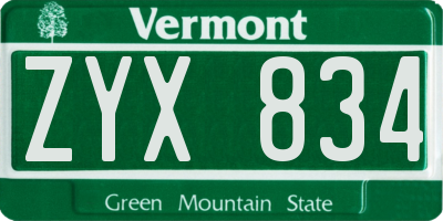VT license plate ZYX834