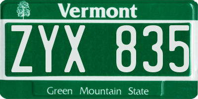 VT license plate ZYX835
